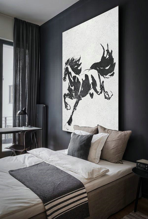 Acrylic Painting Canvas Art,Black And White Minimal Painting On Canvas - Extra Large Artwork